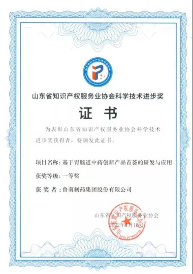 鲁南制药“首荟”项目荣获山东省知识产权服务业协会科学技术进步奖一等奖，彰显知识产权服务新高度